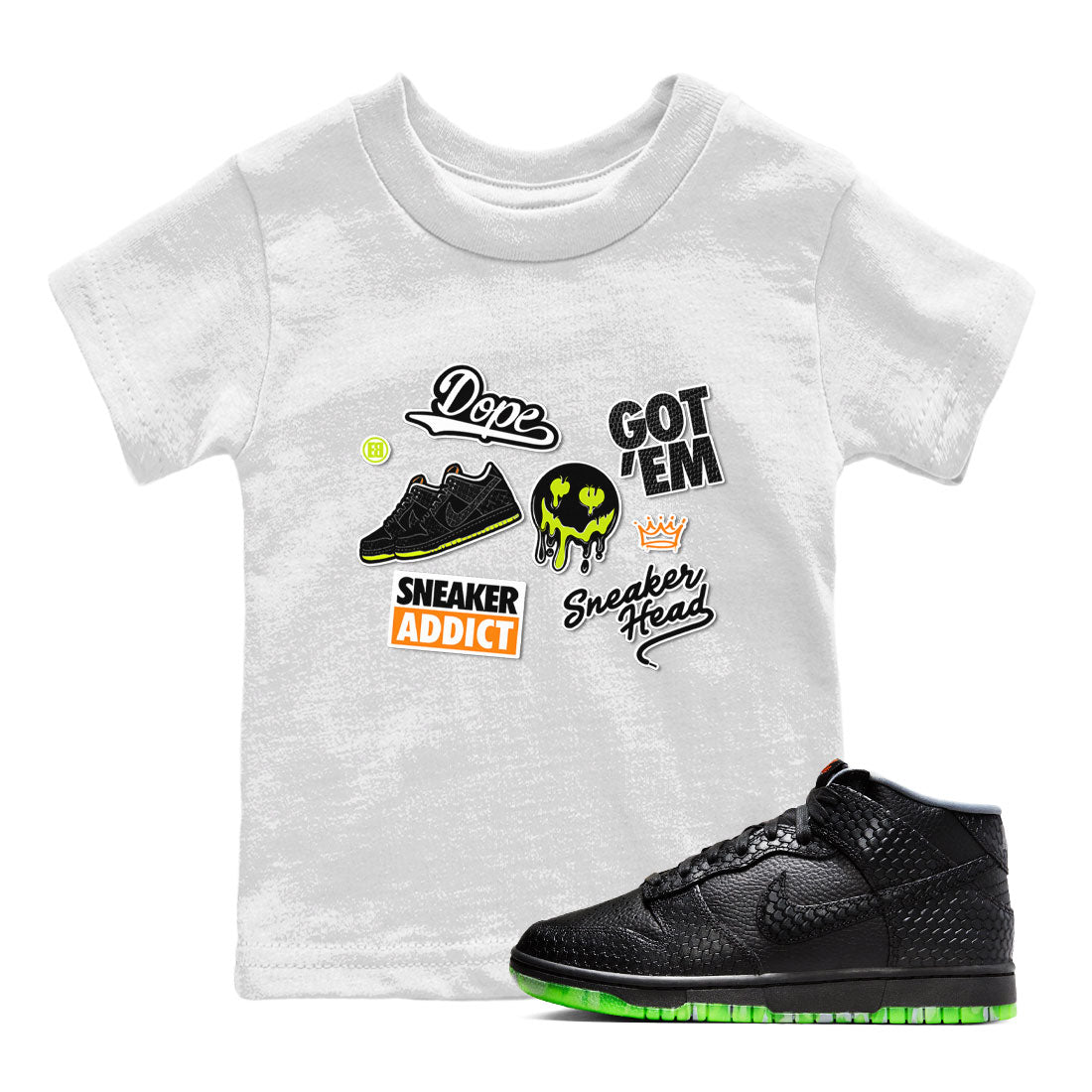 Dunk Mid Premium shirt to match jordans Sneakerhead Sticker sneaker tees Special Halloween Costume Dunk Mid Halloween SNRT Sneaker Tees Baby Toddler White 1 T-Shirt