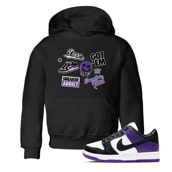 Sneakerhead Sticker sneaker match tees to Court Purple Dunks street fashion brand for shirts to match Jordans SNRT Sneaker Tees Dunk Low Court Purple unisex t-shirt Black 1 youth shirt