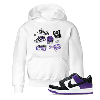 Sneakerhead Sticker sneaker match tees to Court Purple Dunks street fashion brand for shirts to match Jordans SNRT Sneaker Tees Dunk Low Court Purple unisex t-shirt White 1 youth shirt