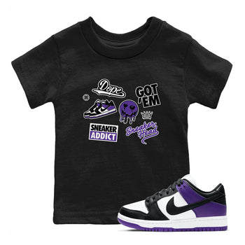 Sneakerhead Sticker sneaker match tees to Court Purple Dunks street fashion brand for shirts to match Jordans SNRT Sneaker Tees Dunk Low Court Purple unisex t-shirt Black 1 youth shirt