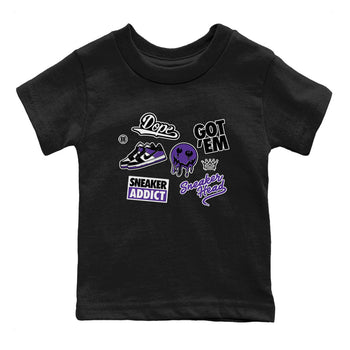 Sneakerhead Sticker sneaker match tees to Court Purple Dunks street fashion brand for shirts to match Jordans SNRT Sneaker Tees Dunk Low Court Purple unisex t-shirt Black 2 youth shirt