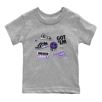 Sneakerhead Sticker sneaker match tees to Court Purple Dunks street fashion brand for shirts to match Jordans SNRT Sneaker Tees Dunk Low Court Purple unisex t-shirt Heather Grey 2 youth shirt