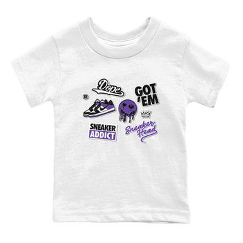 Sneakerhead Sticker sneaker match tees to Court Purple Dunks street fashion brand for shirts to match Jordans SNRT Sneaker Tees Dunk Low Court Purple unisex t-shirt White 2 youth shirt