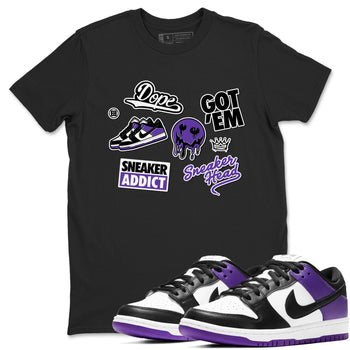 Sneakerhead Sticker sneaker match tees to Court Purple Dunks street fashion brand for shirts to match Jordans SNRT Sneaker Tees Dunk Low Court Purple unisex t-shirt Black 1 unisex shirt