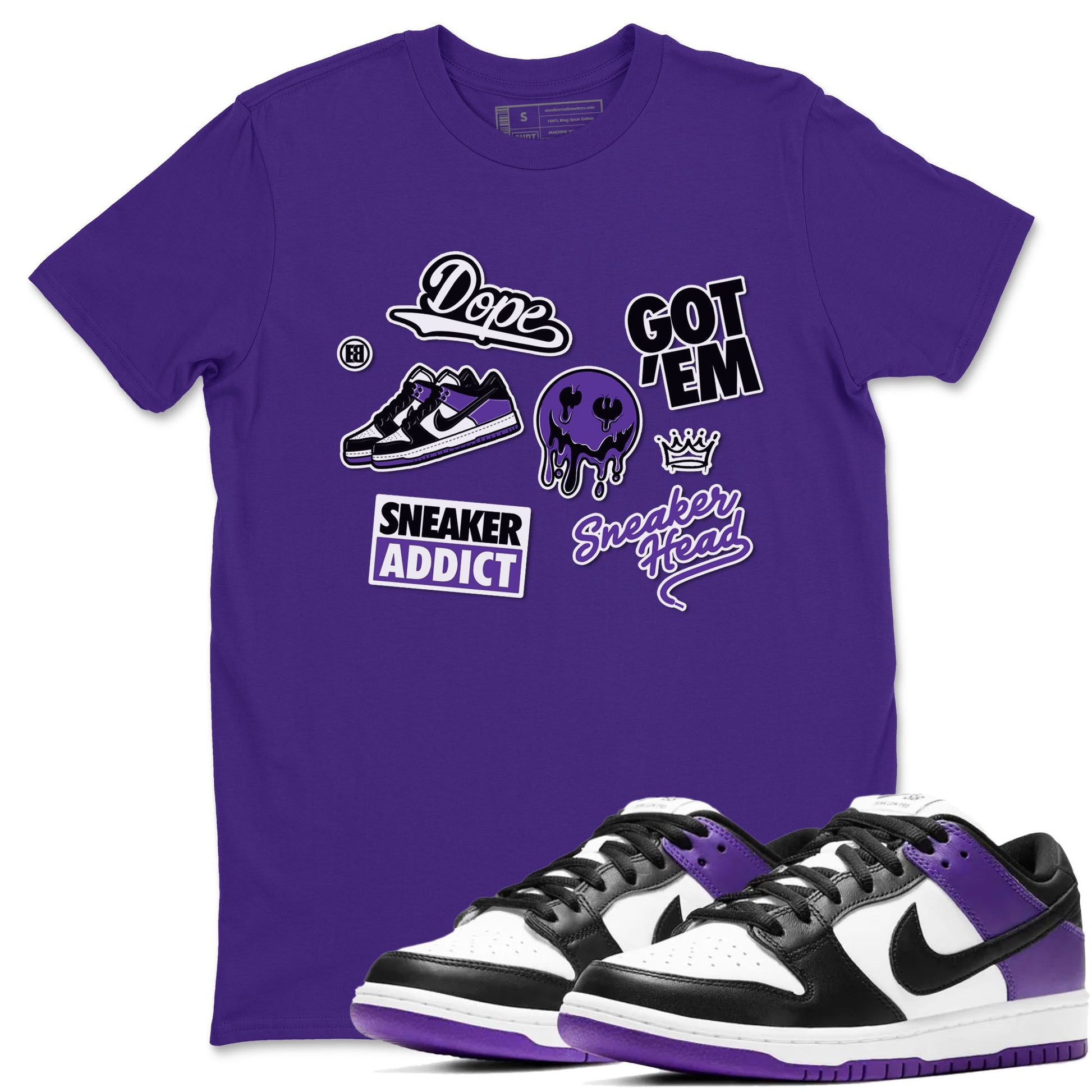 Sneakerhead Sticker sneaker match tees to Court Purple Dunks street fashion brand for shirts to match Jordans SNRT Sneaker Tees Dunk Low Court Purple unisex t-shirt Purple 1 unisex shirt