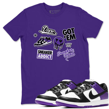 Sneakerhead Sticker sneaker match tees to Court Purple Dunks street fashion brand for shirts to match Jordans SNRT Sneaker Tees Dunk Low Court Purple unisex t-shirt Purple 1 unisex shirt