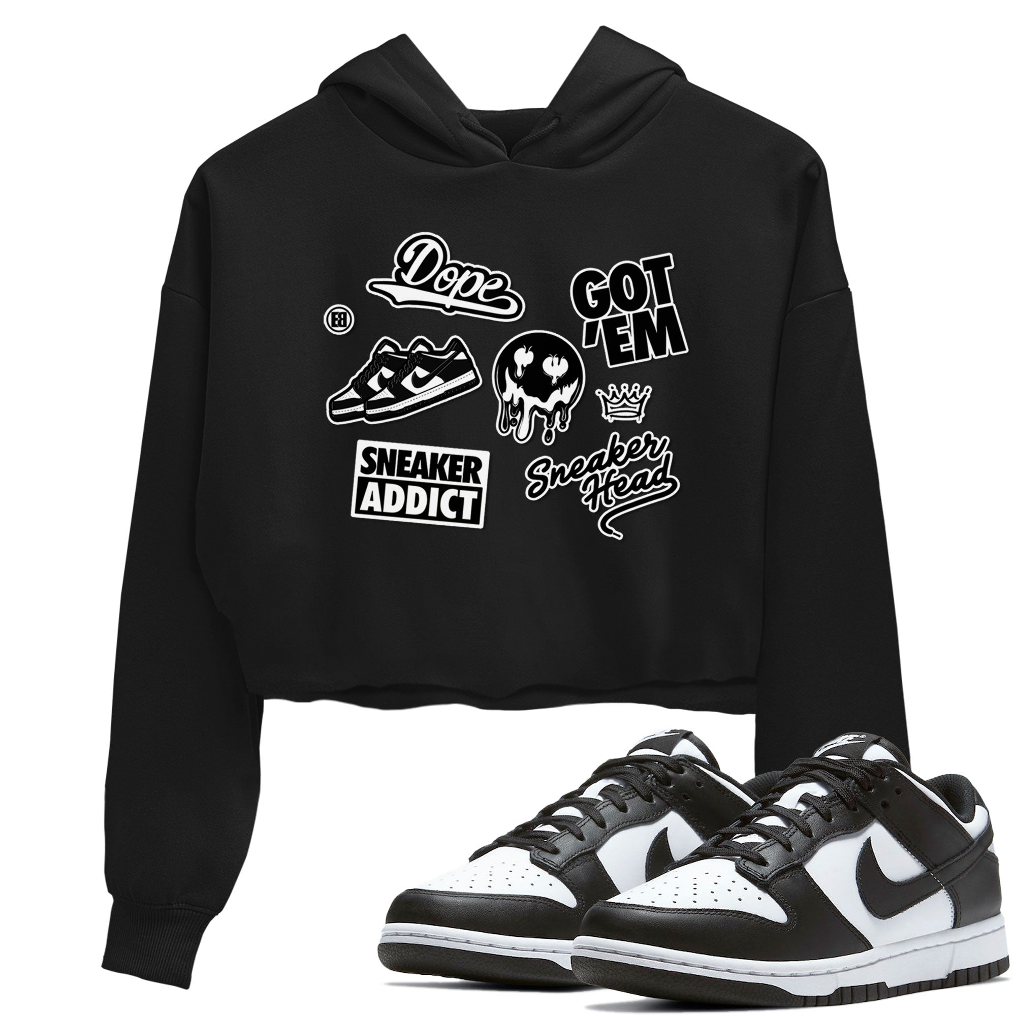 Dunk Low Panda shirt to match jordans Sneakerhead Sticker sneaker tees Dunk Panda SNRT Sneaker Tees Black 1 women's crop tee