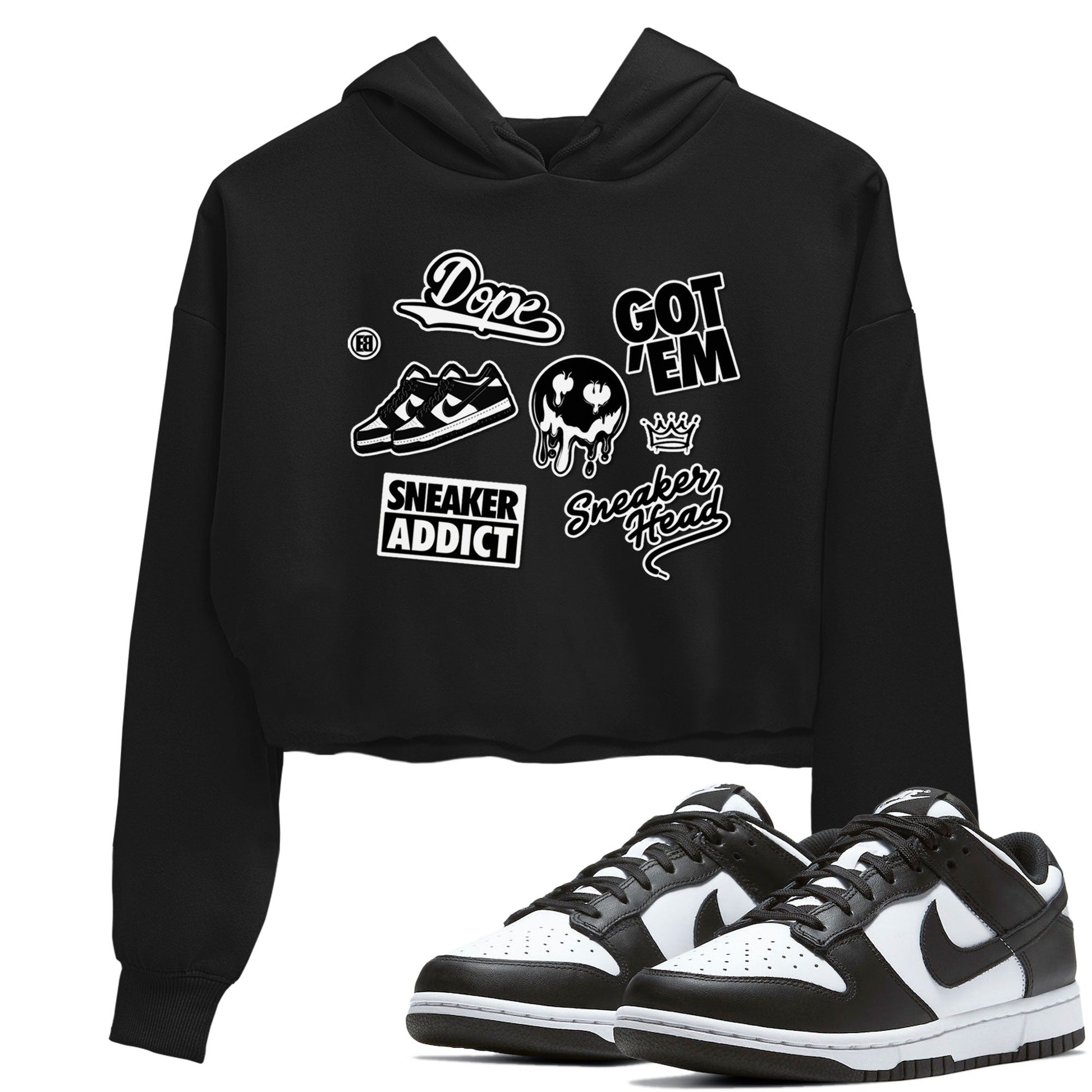 Dunk Low Panda shirt to match jordans Sneakerhead Sticker sneaker tees Dunk Panda SNRT Sneaker Tees Black 1 women's crop tee