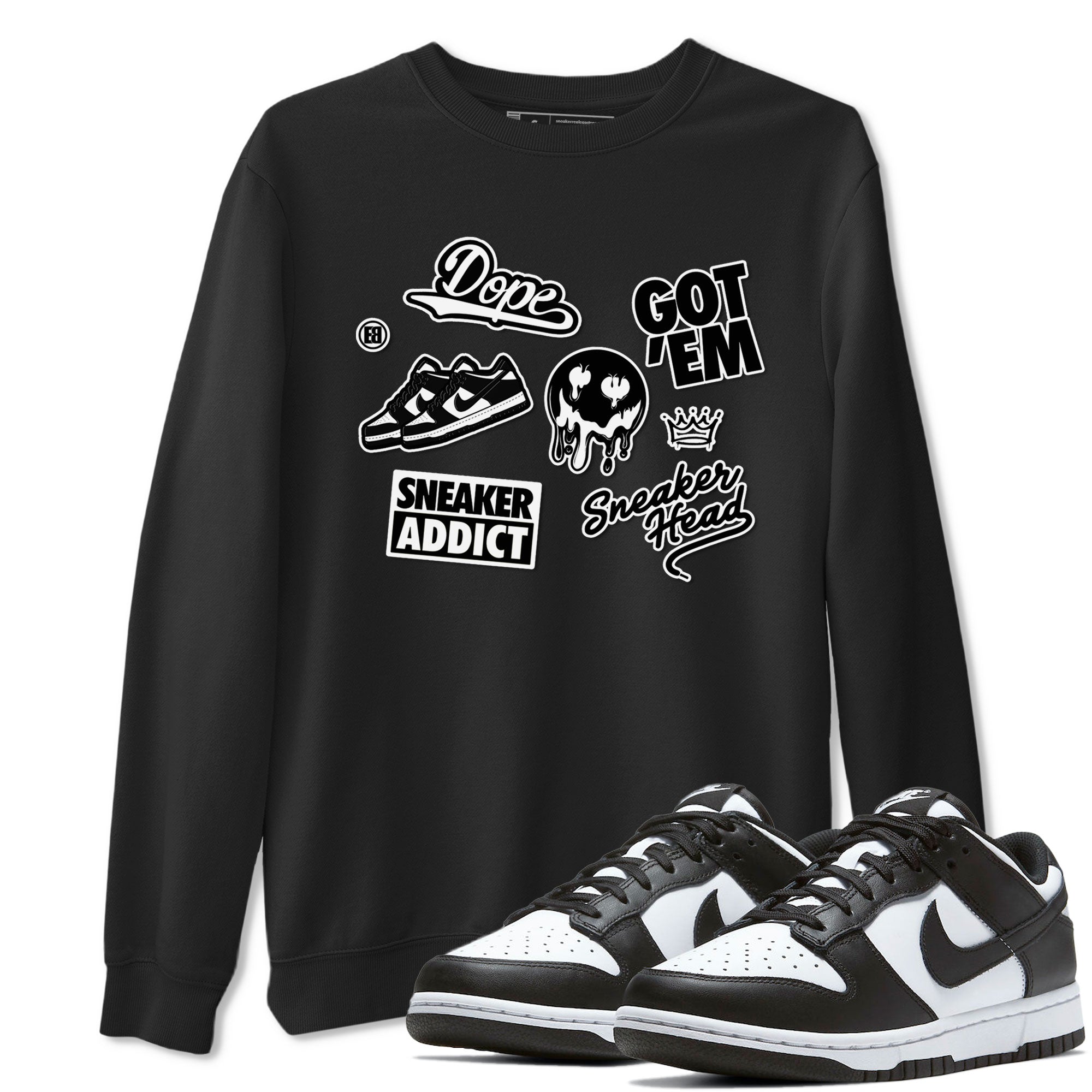 Dunk Low Panda shirt to match jordans Sneakerhead Sticker sneaker tees Dunk Panda SNRT Sneaker Tees unisex cotton Black 1 crew neck shirt