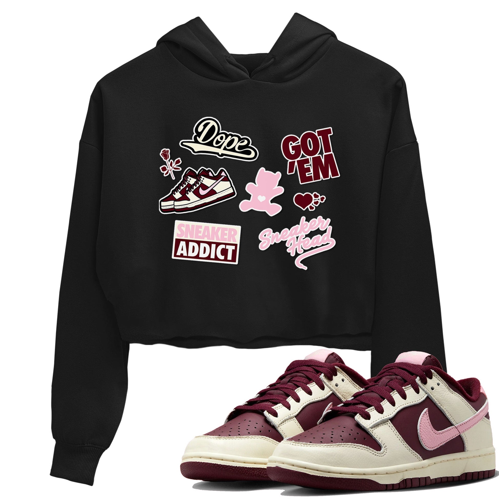 Dunk Valentine's Day shirt to match jordans Sneakerhead Sticker sneaker tees Dunk Valentines Day SNRT Sneaker Tees Sneaker Matching Cotton Shirt Black 1 crop length shirt