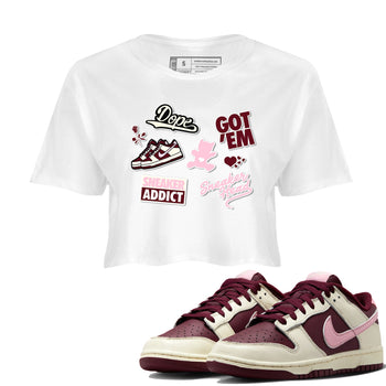 Dunk Valentine's Day shirt to match jordans Sneakerhead Sticker sneaker tees Dunk Valentines Day SNRT Sneaker Tees Sneaker Matching Cotton Shirt White 1 crop length shirt