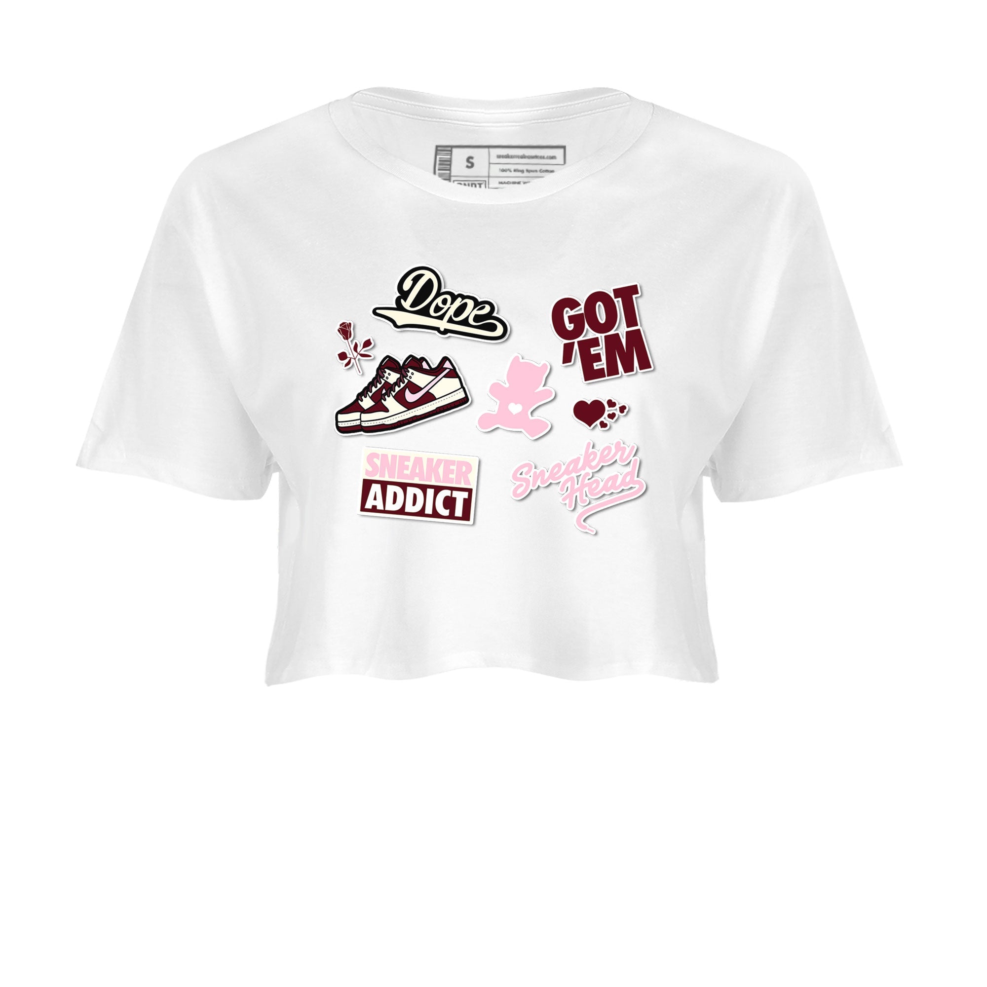 Dunk Valentine's Day shirt to match jordans Sneakerhead Sticker sneaker tees Dunk Valentines Day SNRT Sneaker Tees Sneaker Matching Cotton Shirt White 2 crop length shirt