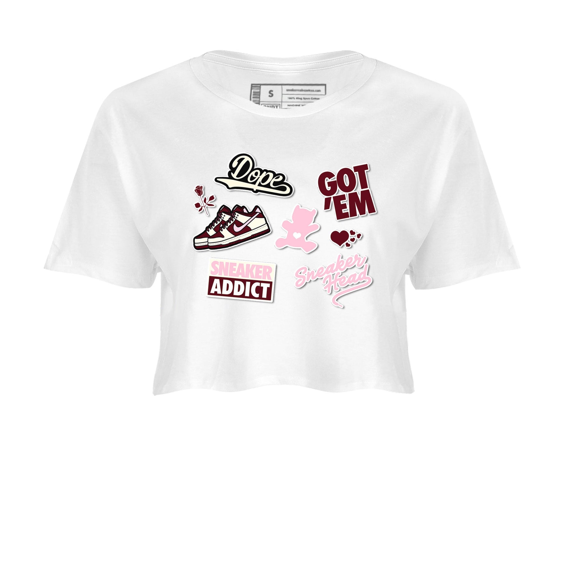 Dunk Valentine's Day shirt to match jordans Sneakerhead Sticker sneaker tees Dunk Valentines Day SNRT Sneaker Tees Sneaker Matching Cotton Shirt White 2 crop length shirt