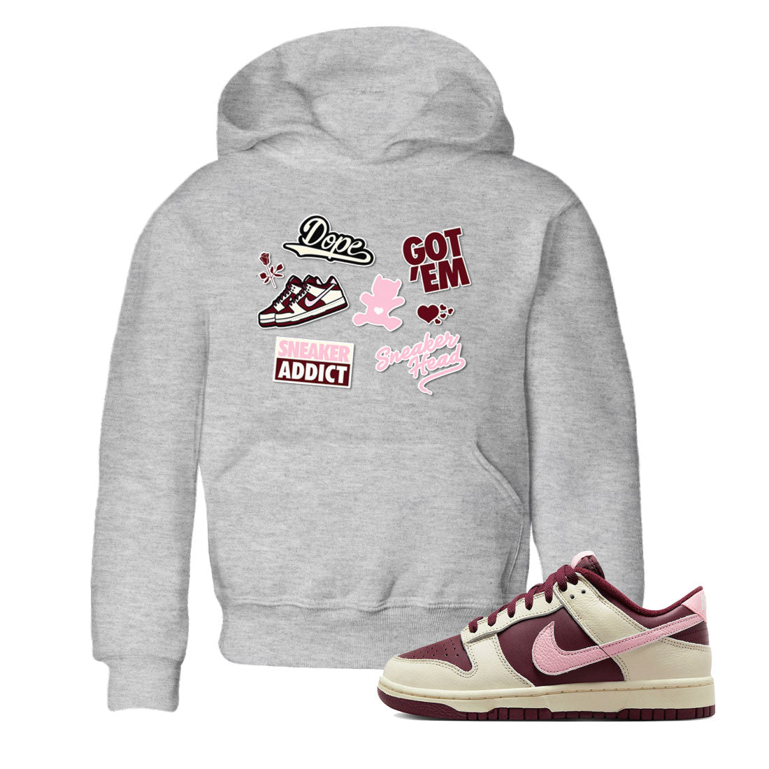 Dunk Valentine's Day shirt to match jordans Sneakerhead Sticker sneaker tees Dunk Valentines Day SNRT Sneaker Tees Sneaker Matching Cotton Shirt baby toddler Heather Grey 1 cotton Shirt