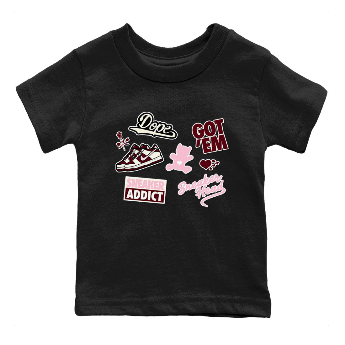 Dunk Valentine's Day shirt to match jordans Sneakerhead Sticker sneaker tees Dunk Valentines Day SNRT Sneaker Tees Sneaker Matching Cotton Shirt baby toddler Black 2 cotton Shirt