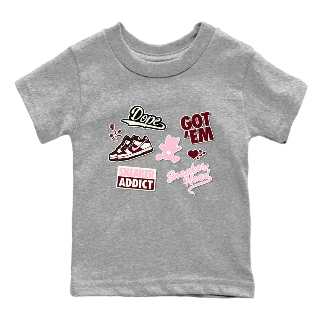 Dunk Valentine's Day shirt to match jordans Sneakerhead Sticker sneaker tees Dunk Valentines Day SNRT Sneaker Tees Sneaker Matching Cotton Shirt baby toddler Heather Grey 2 cotton Shirt