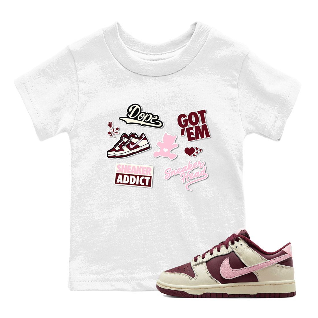 Dunk Valentine's Day shirt to match jordans Sneakerhead Sticker sneaker tees Dunk Valentines Day SNRT Sneaker Tees Sneaker Matching Cotton Shirt baby toddler White 1 cotton Shirt