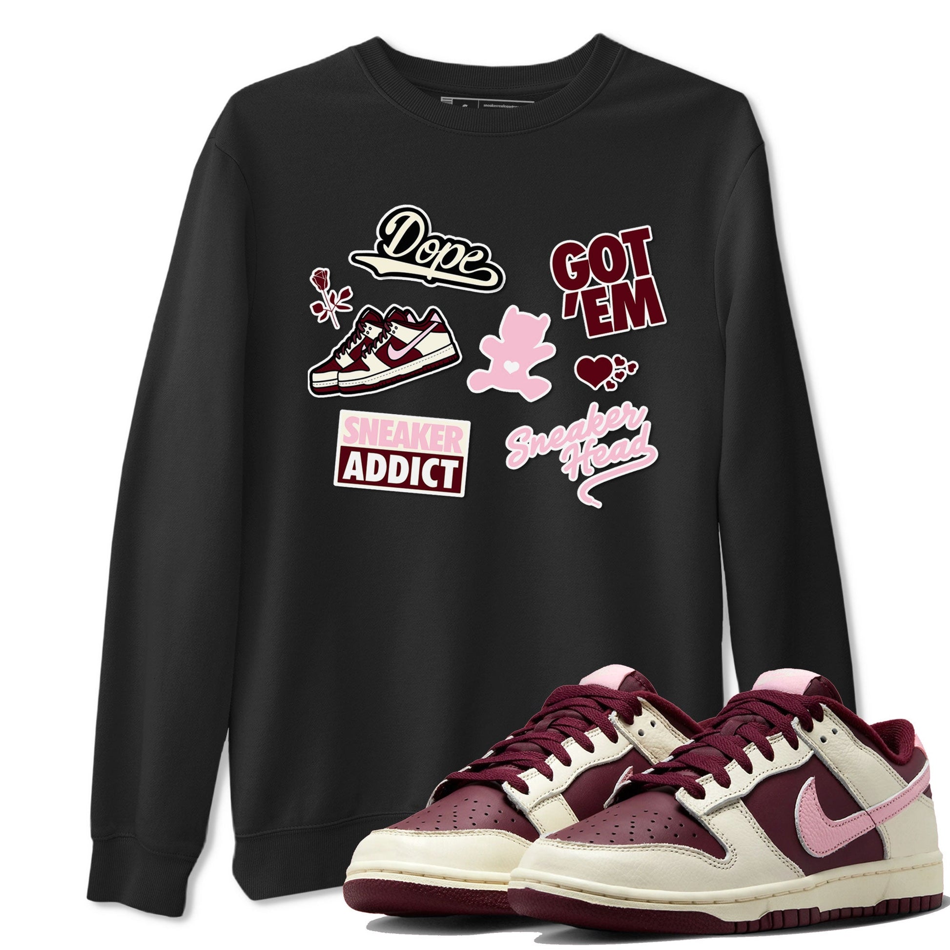 Dunk Valentine's Day shirt to match jordans Sneakerhead Sticker sneaker tees Dunk Valentines Day SNRT Sneaker Tees Sneaker Matching Cotton Shirt unisex cotton Black 1 crew neck shirt