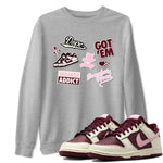 Dunk Valentine's Day shirt to match jordans Sneakerhead Sticker sneaker tees Dunk Valentines Day SNRT Sneaker Tees Sneaker Matching Cotton Shirt unisex cotton Heather Grey 1 crew neck shirt