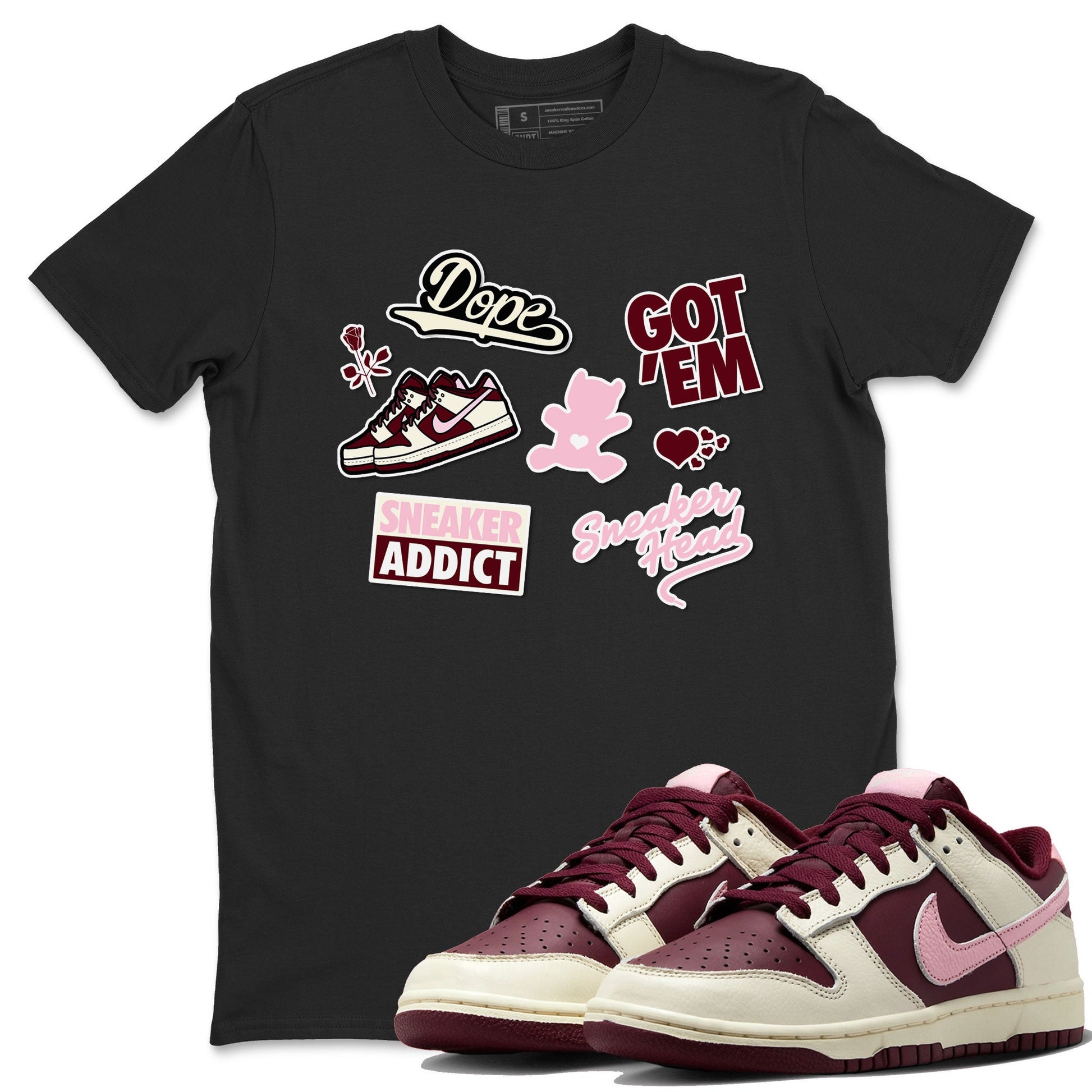 Dunk Valentine's Day shirt to match jordans Sneakerhead Sticker sneaker tees Dunk Valentines Day SNRT Sneaker Tees Sneaker Matching Cotton Shirt unisex cotton Black 1 crew neck shirt