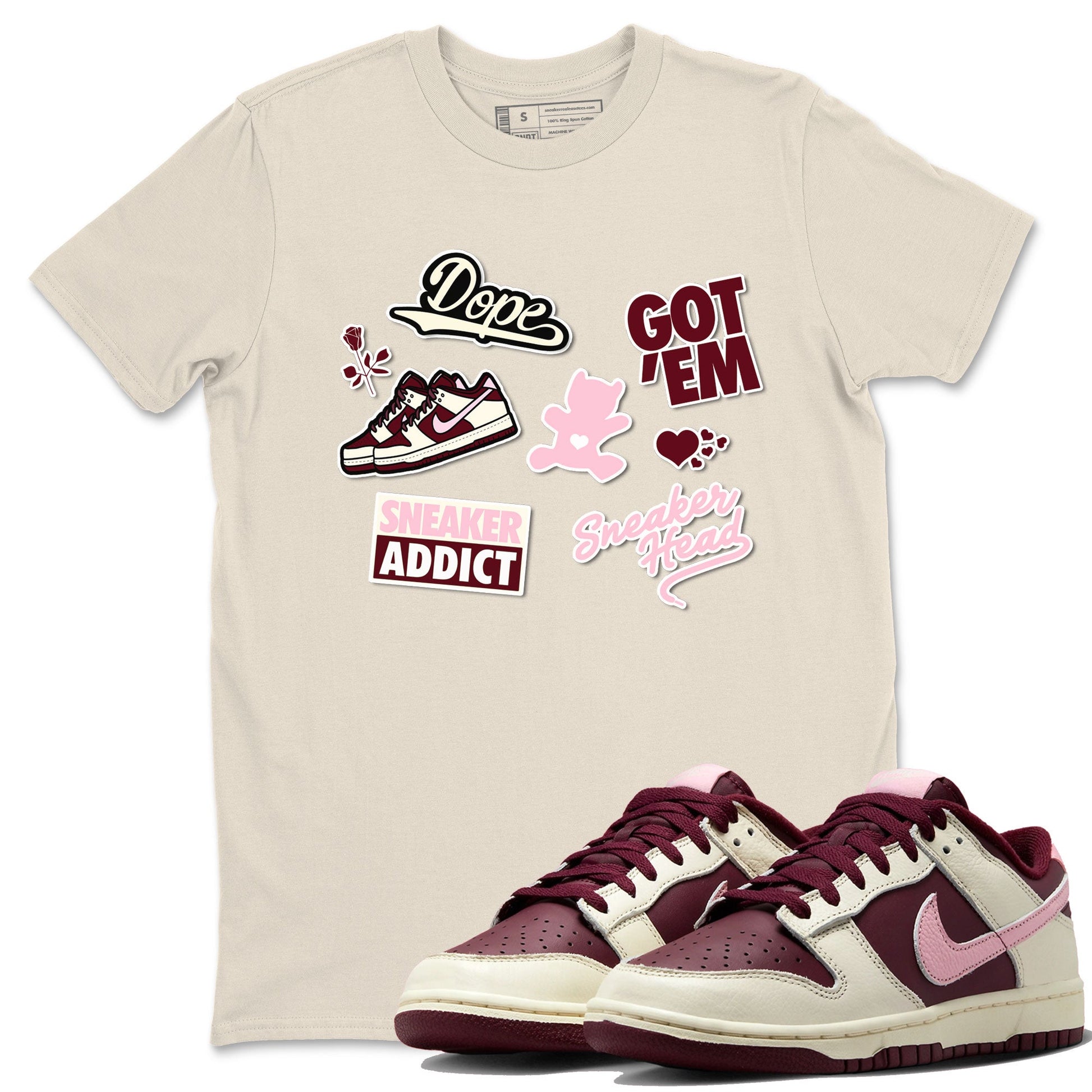 Dunk Valentine's Day shirt to match jordans Sneakerhead Sticker sneaker tees Dunk Valentines Day SNRT Sneaker Tees Sneaker Matching Cotton Shirt unisex cotton Natural 1 crew neck shirt