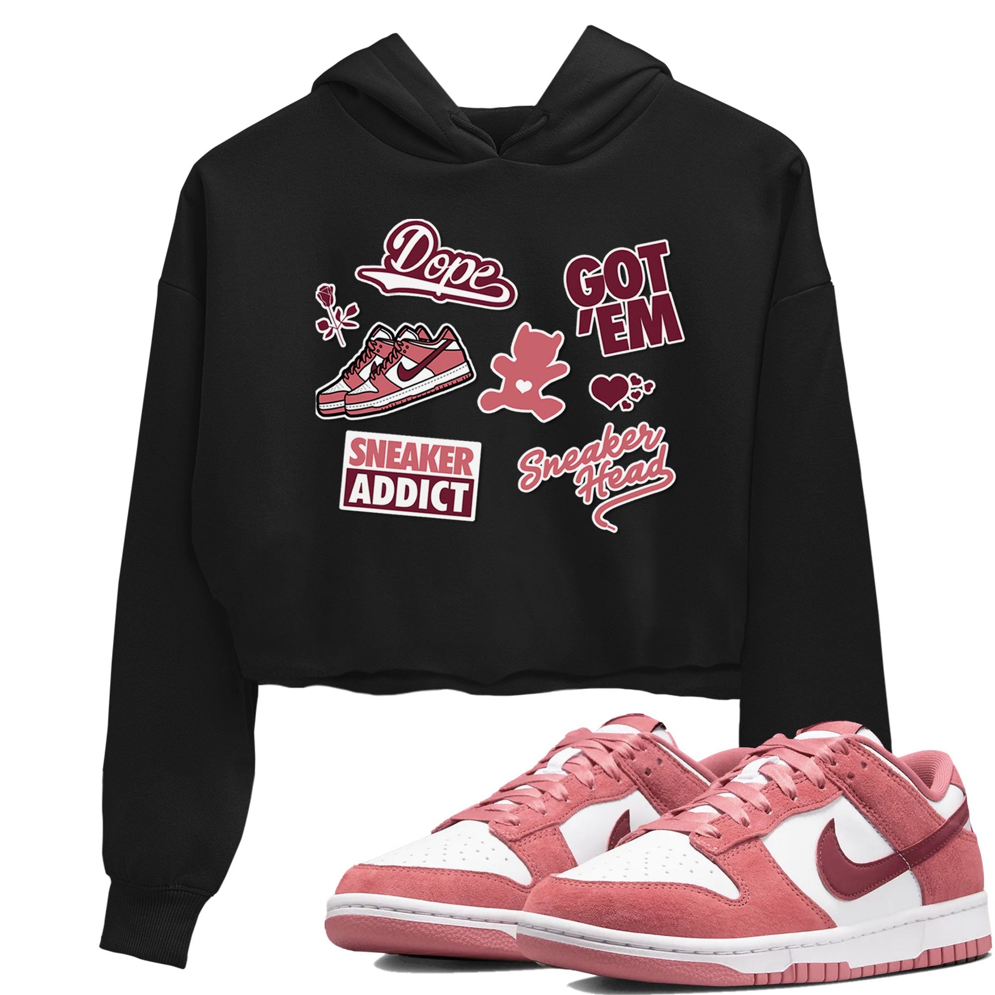 Dunk Low Valentines Day shirt to match jordans Sneakerhead Sticker sneaker tees Dunk Valentine's Day SNRT Sneaker Tees Sneaker Matching Cotton Shirt Black 1 crop length shirt