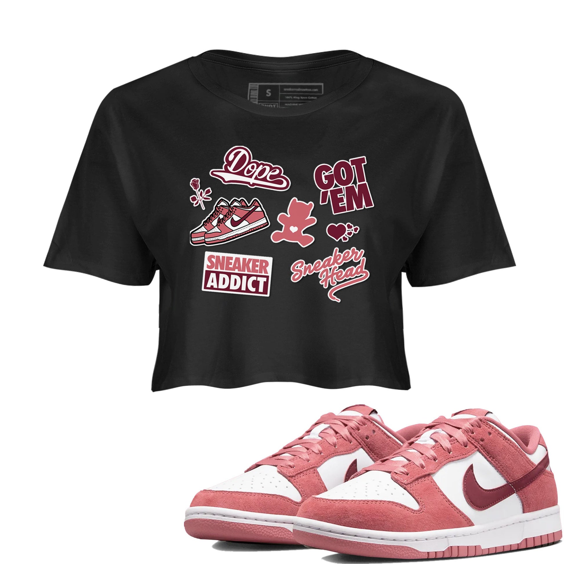 Dunk Low Valentines Day shirt to match jordans Sneakerhead Sticker sneaker tees Dunk Valentine's Day SNRT Sneaker Tees Sneaker Matching Cotton Shirt Black 1 crop length shirt