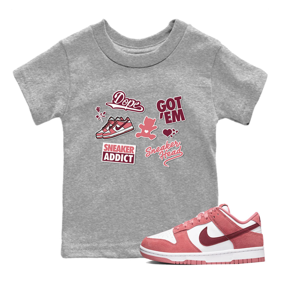 Dunk Low Valentines Day shirt to match jordans Sneakerhead Sticker sneaker tees Dunk Valentine's Day SNRT Sneaker Tees Sneaker Matching Cotton Shirt baby toddler Heather Grey 1 cotton Shirt