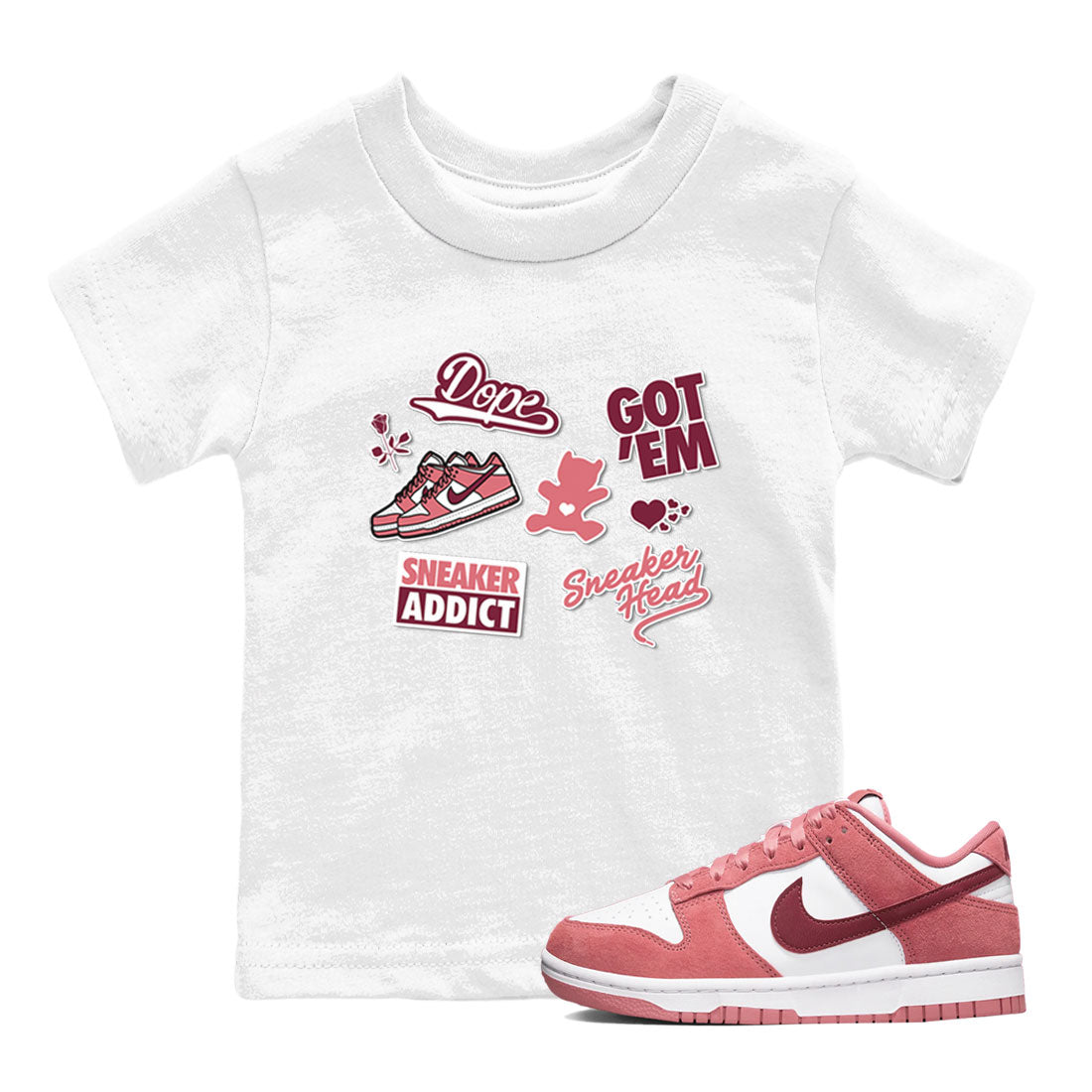 Dunk Low Valentines Day shirt to match jordans Sneakerhead Sticker sneaker tees Dunk Valentine's Day SNRT Sneaker Tees Sneaker Matching Cotton Shirt baby toddler White 1 cotton Shirt