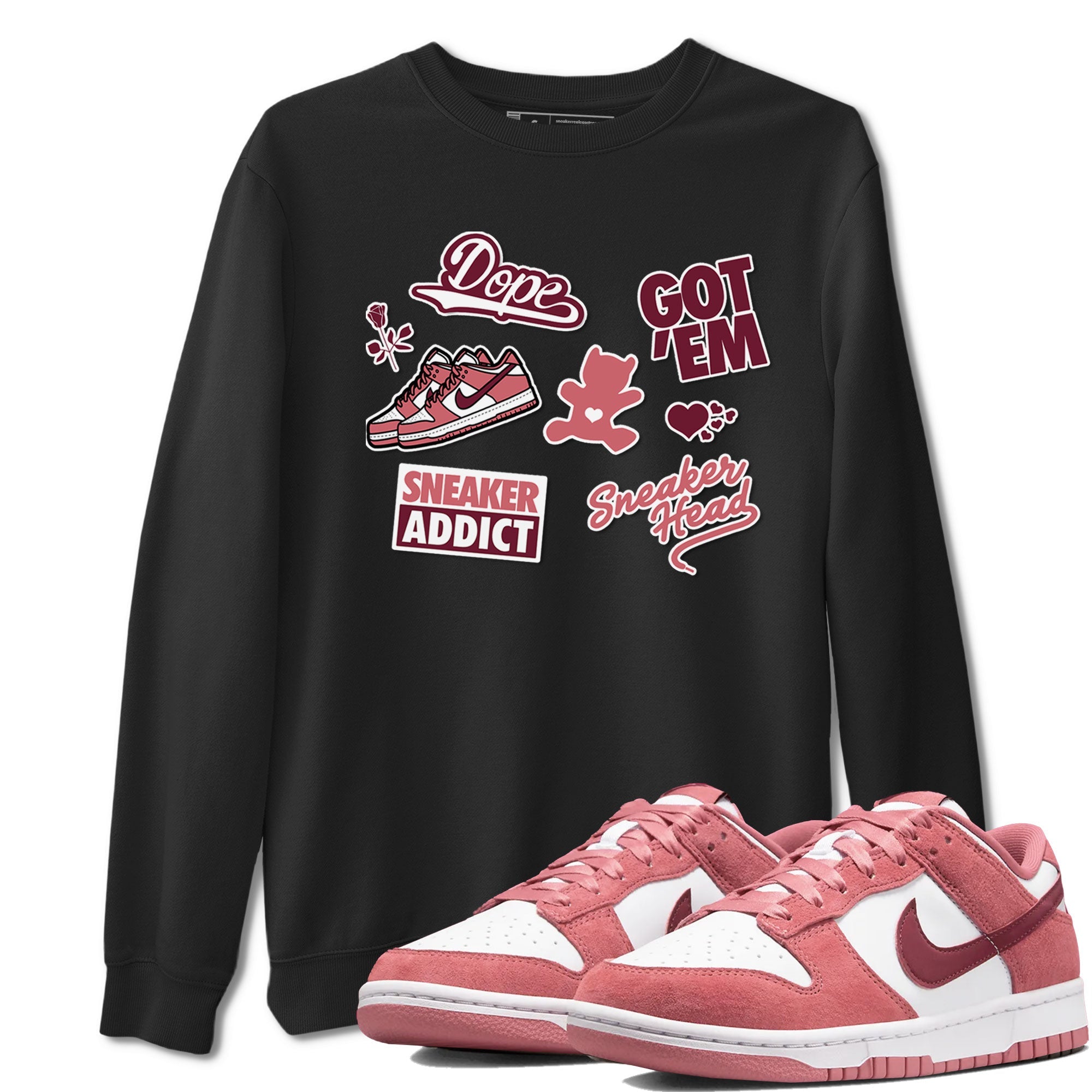 Dunk Low Valentines Day shirt to match jordans Sneakerhead Sticker sneaker tees Dunk Valentine's Day SNRT Sneaker Tees Sneaker Matching Cotton Shirt unisex cotton Black 1 crew neck shirt