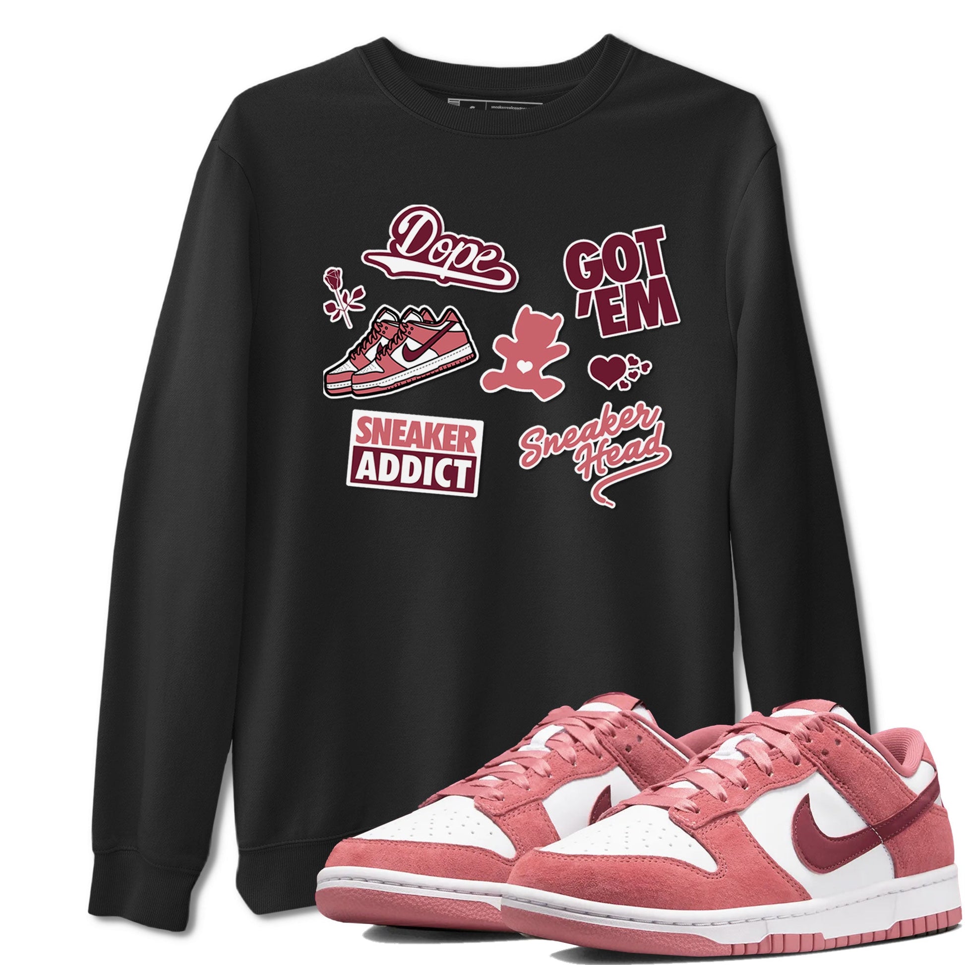 Dunk Low Valentines Day shirt to match jordans Sneakerhead Sticker sneaker tees Dunk Valentine's Day SNRT Sneaker Tees Sneaker Matching Cotton Shirt unisex cotton Black 1 crew neck shirt