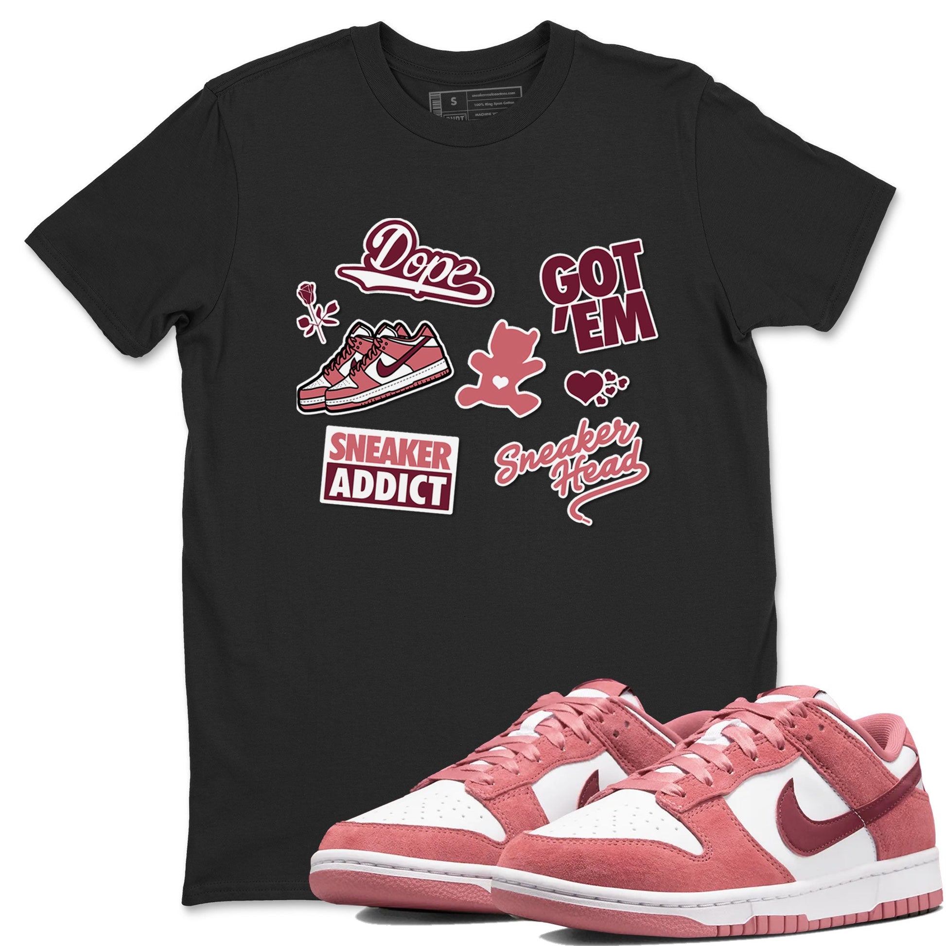 Dunk Low Valentines Day shirt to match jordans Sneakerhead Sticker sneaker tees Dunk Valentine's Day SNRT Sneaker Tees Sneaker Matching Cotton Shirt unisex cotton Black 1 crew neck shirt