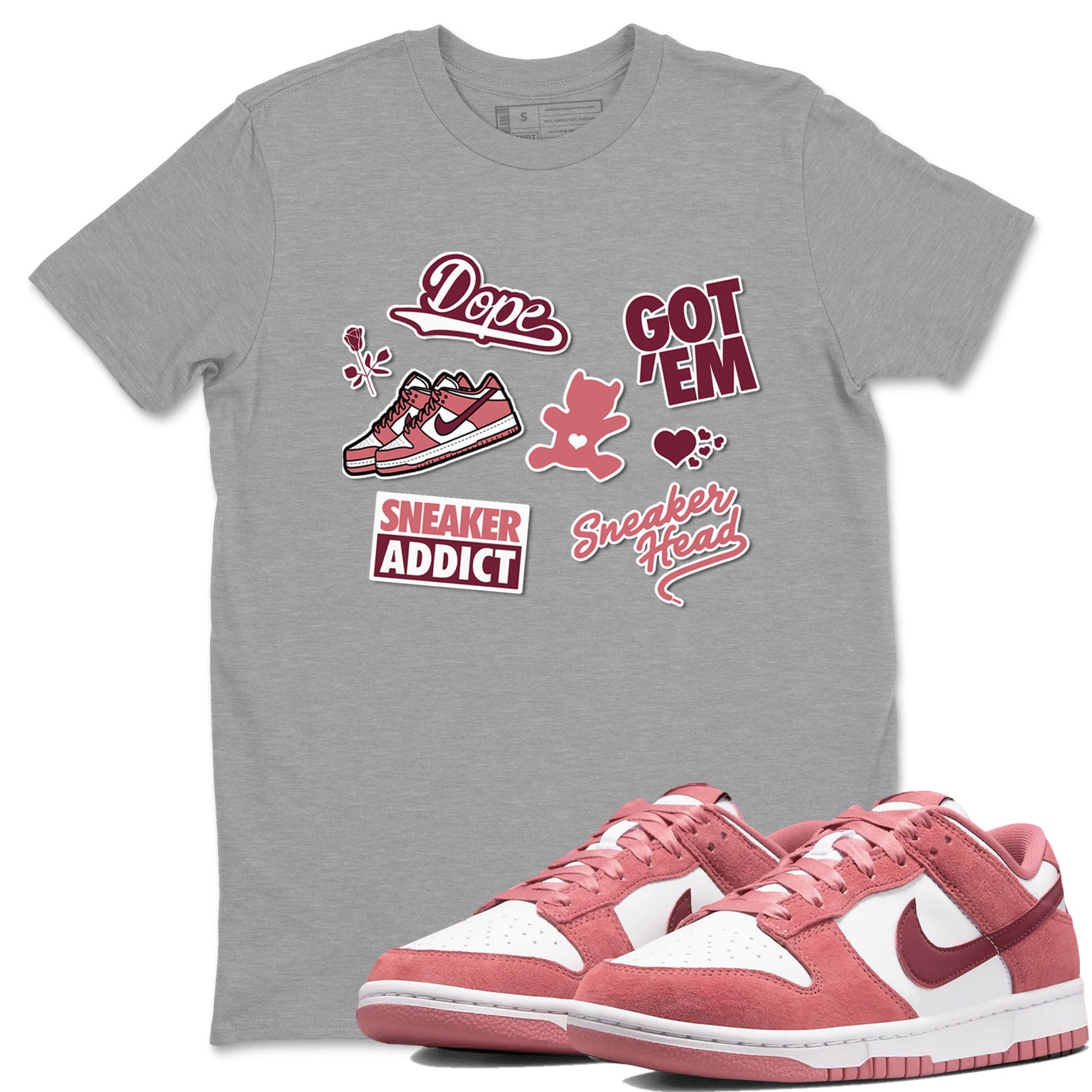 Dunk Low Valentines Day shirt to match jordans Sneakerhead Sticker sneaker tees Dunk Valentine's Day SNRT Sneaker Tees Sneaker Matching Cotton Shirt unisex cotton Heather Grey 1 crew neck shirt