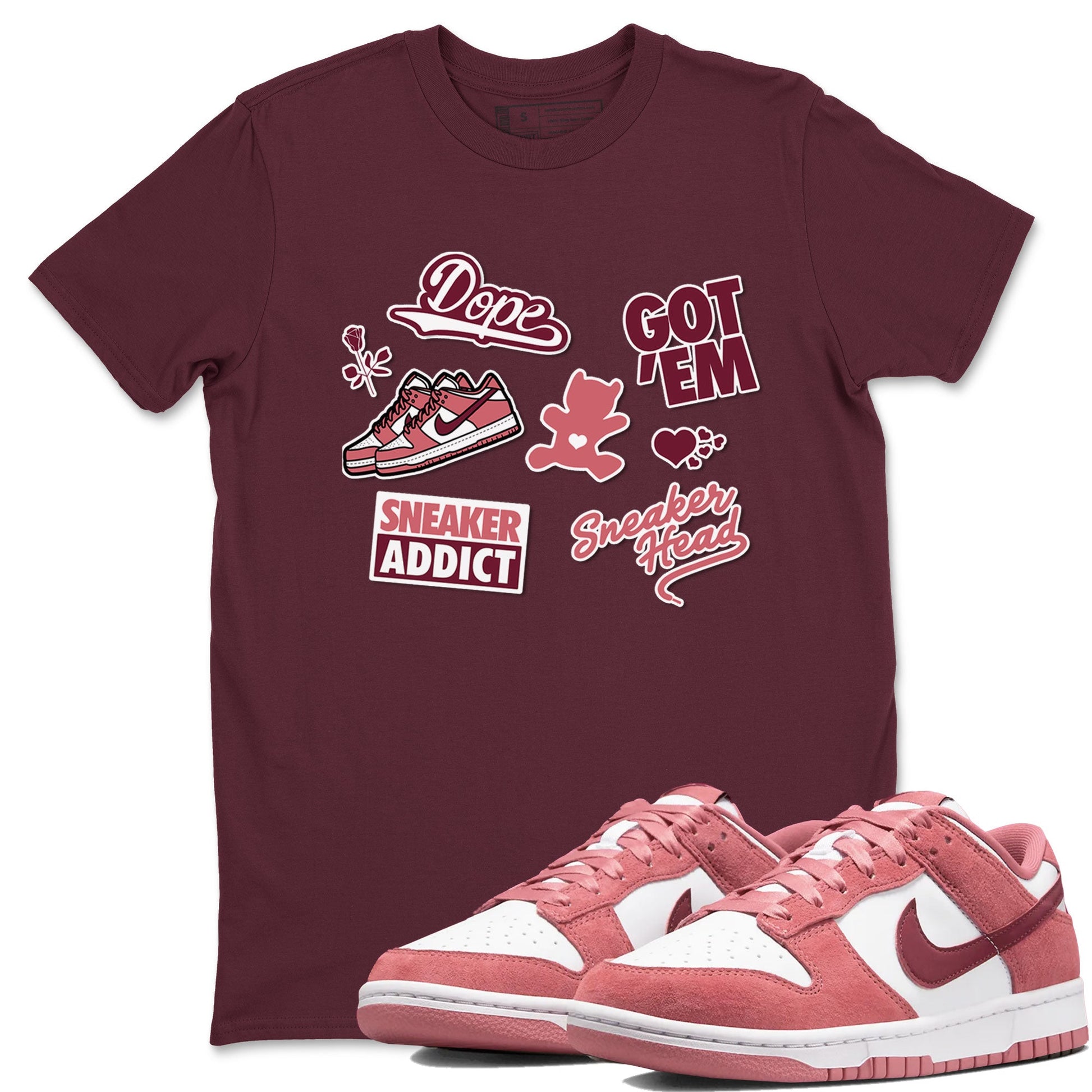 Dunk Low Valentines Day shirt to match jordans Sneakerhead Sticker sneaker tees Dunk Valentine's Day SNRT Sneaker Tees Sneaker Matching Cotton Shirt unisex cotton Maroon 1 crew neck shirt