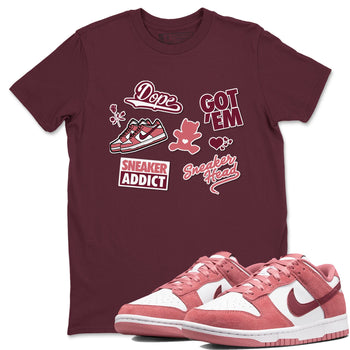 Dunk Low Valentines Day shirt to match jordans Sneakerhead Sticker sneaker tees Dunk Valentine's Day SNRT Sneaker Tees Sneaker Matching Cotton Shirt unisex cotton Maroon 1 crew neck shirt
