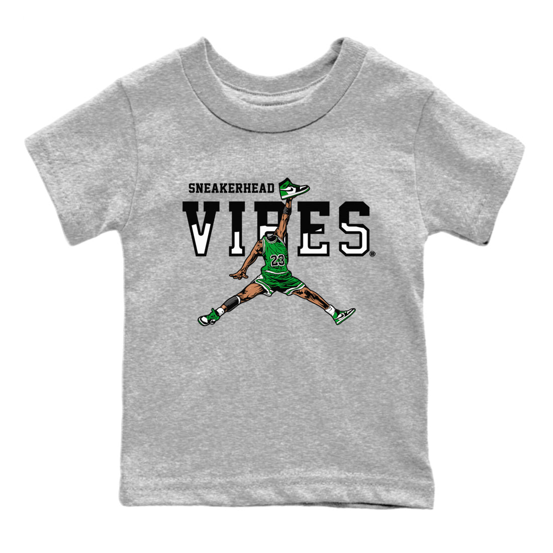 Air Jordan 1 Celtics Sneaker Match Tees Sneakerhead Vibes Sneaker Tees Air Jordan 1 Retro Celtics Sneaker Release Tees Kids Shirts Heather Grey 2