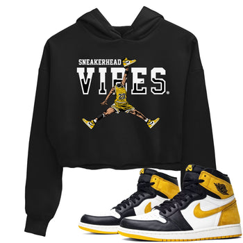 1s Yellow Ochre shirt to match jordans Sneakerhead Vibes sneaker tees streetwear brand Air Jordan 1 High OG Yellow Ochre SNRT Sneaker Release Tees Black 1 crop length shirt