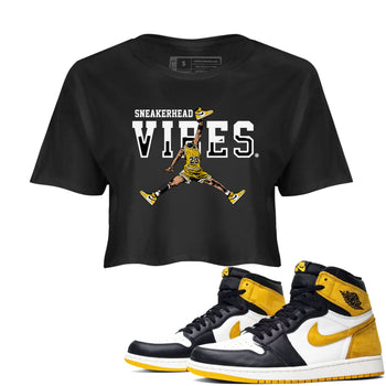 1s Yellow Ochre shirt to match jordans Sneakerhead Vibes sneaker tees streetwear brand Air Jordan 1 High OG Yellow Ochre SNRT Sneaker Release Tees Black 1 crop length shirt