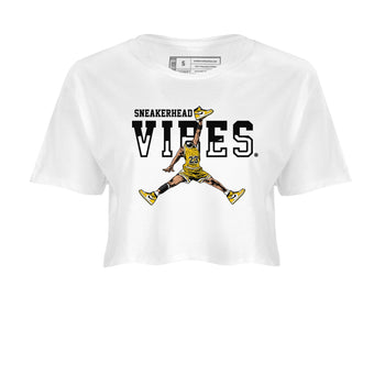 1s Yellow Ochre shirt to match jordans Sneakerhead Vibes sneaker tees streetwear brand Air Jordan 1 High OG Yellow Ochre SNRT Sneaker Release Tees White 2 crop length shirt