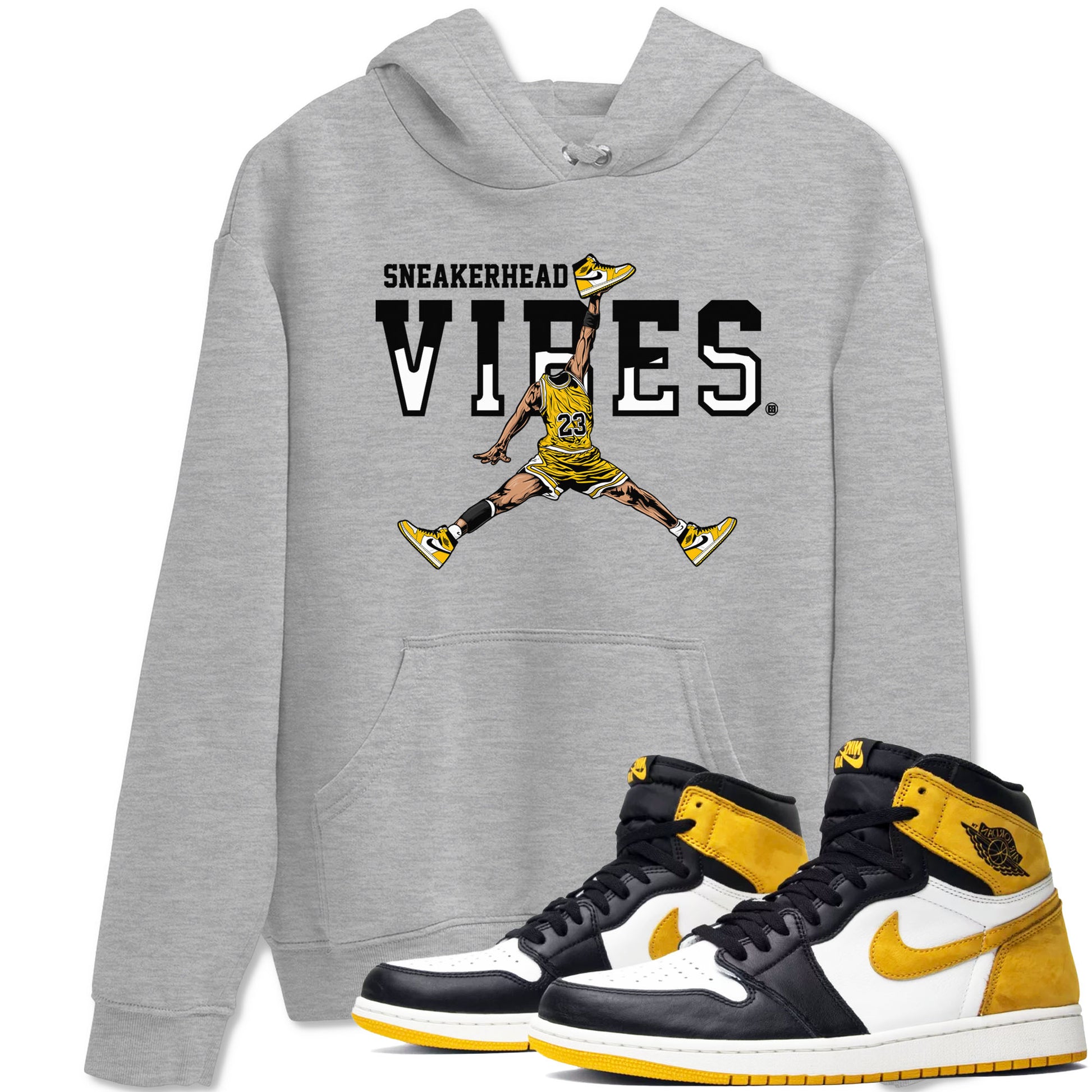 1s Yellow Ochre shirt to match jordans Sneakerhead Vibes sneaker tees streetwear brand Air Jordan 1 High OG Yellow Ochre SNRT Sneaker Release Tees unisex cotton Heather Grey 1 crew neck shirt