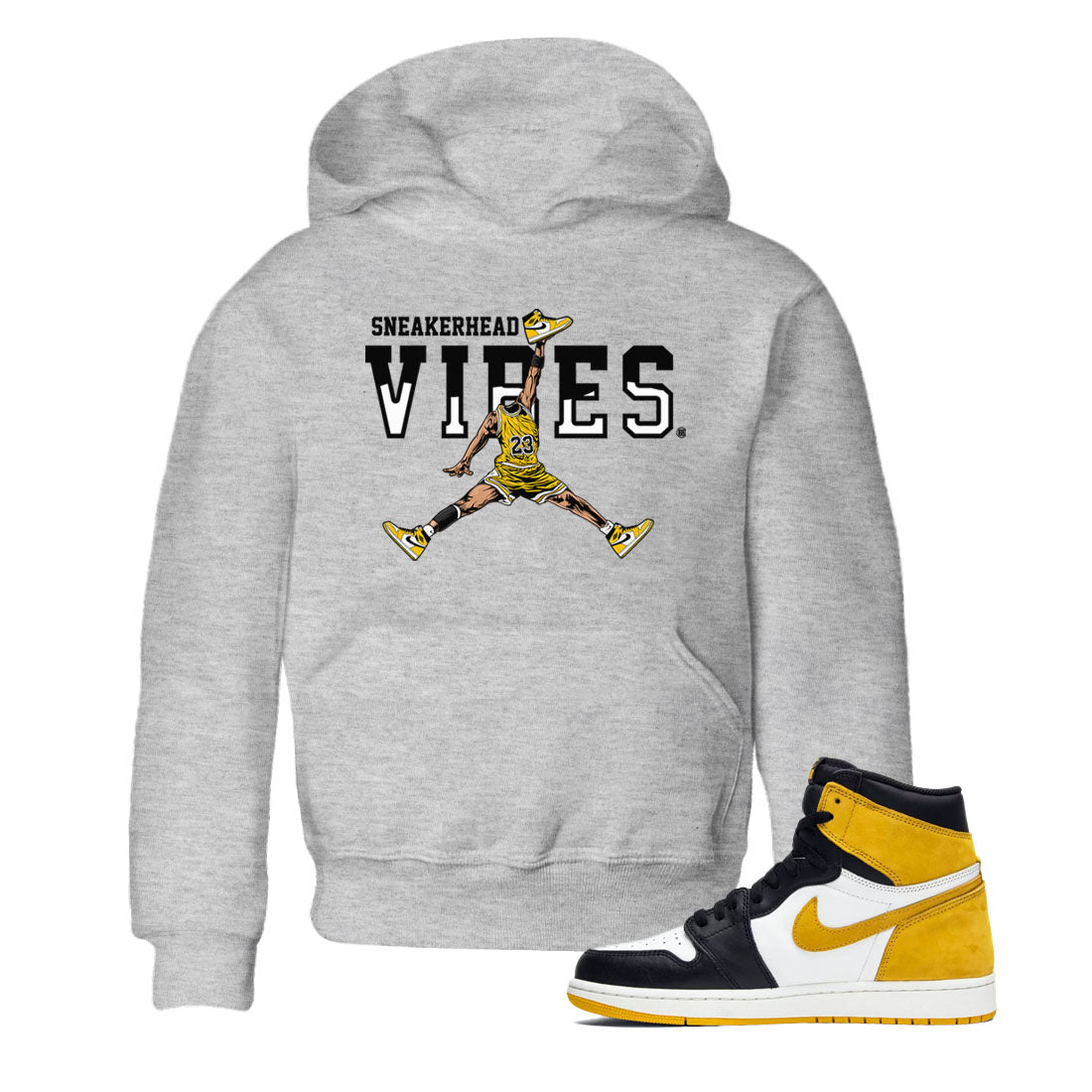 1s Yellow Ochre shirt to match jordans Sneakerhead Vibes sneaker tees streetwear brand Air Jordan 1 High OG Yellow Ochre SNRT sneaker release tees baby toddler Heather Grey 1 cotton Shirt