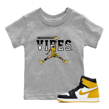 1s Yellow Ochre shirt to match jordans Sneakerhead Vibes sneaker tees streetwear brand Air Jordan 1 High OG Yellow Ochre SNRT sneaker release tees baby toddler Heather Grey 1 cotton Shirt