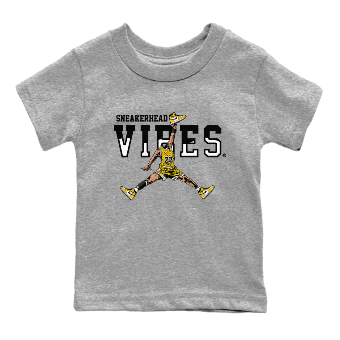 1s Yellow Ochre shirt to match jordans Sneakerhead Vibes sneaker tees streetwear brand Air Jordan 1 High OG Yellow Ochre SNRT sneaker release tees baby toddler Heather Grey 2 cotton Shirt