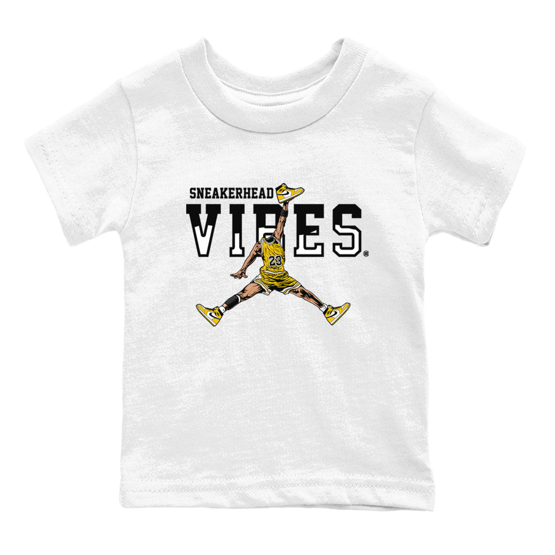 1s Yellow Ochre shirt to match jordans Sneakerhead Vibes sneaker tees streetwear brand Air Jordan 1 High OG Yellow Ochre SNRT sneaker release tees baby toddler White 2 cotton Shirt