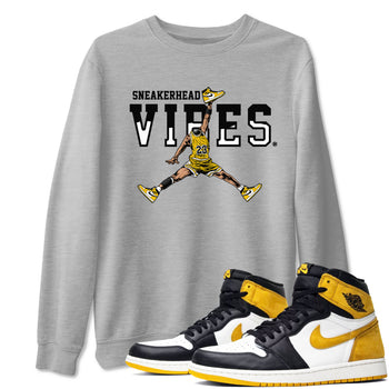 1s Yellow Ochre shirt to match jordans Sneakerhead Vibes sneaker tees streetwear brand Air Jordan 1 High OG Yellow Ochre SNRT Sneaker Release Tees unisex cotton Heather Grey 1 crew neck shirt