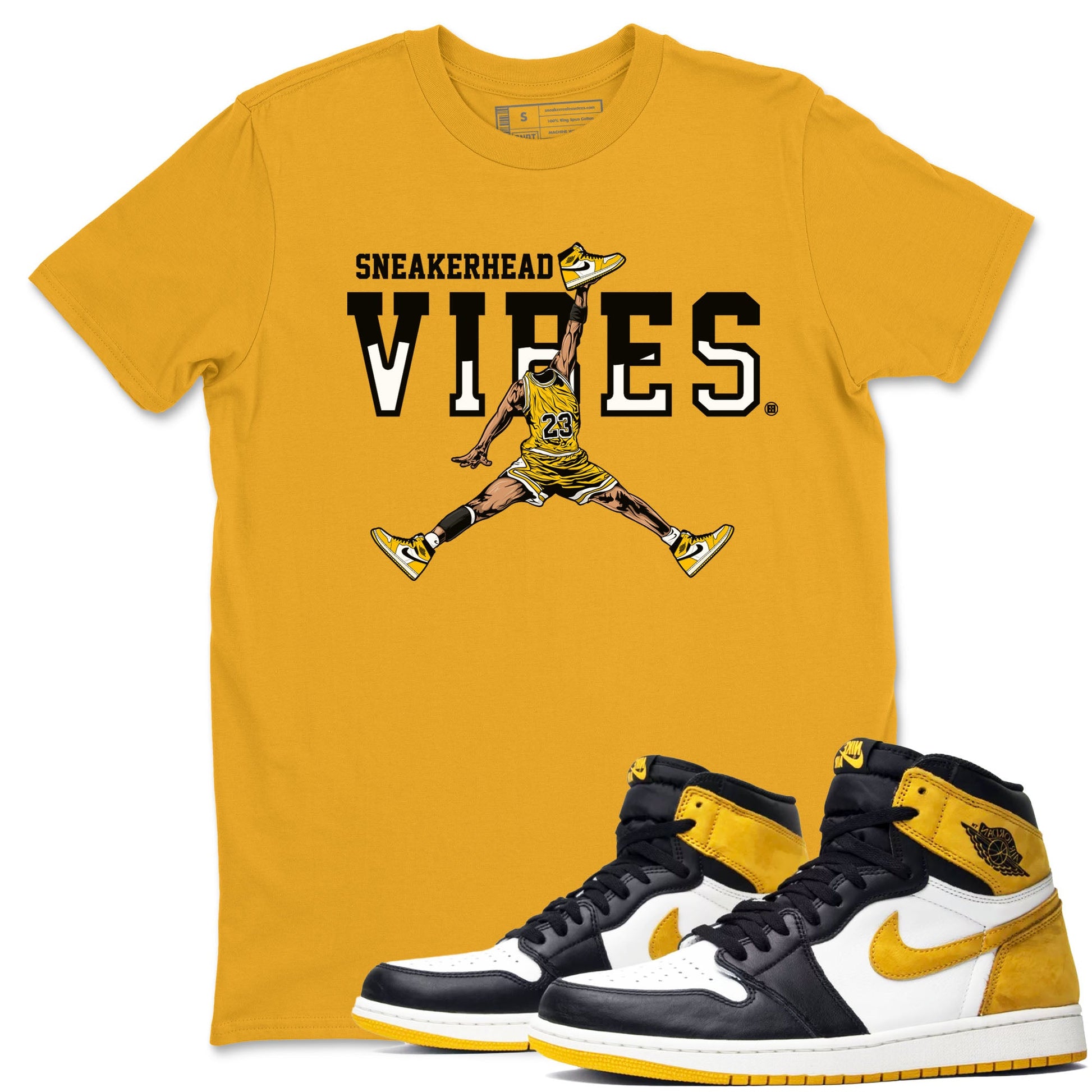 1s Yellow Ochre shirt to match jordans Sneakerhead Vibes sneaker tees streetwear brand Air Jordan 1 High OG Yellow Ochre SNRT Sneaker Release Tees unisex cotton Gold 1 crew neck shirt