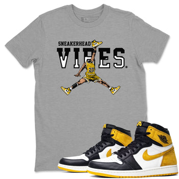 1s Yellow Ochre shirt to match jordans Sneakerhead Vibes sneaker tees streetwear brand Air Jordan 1 High OG Yellow Ochre SNRT Sneaker Release Tees unisex cotton Heather Grey 1 crew neck shirt