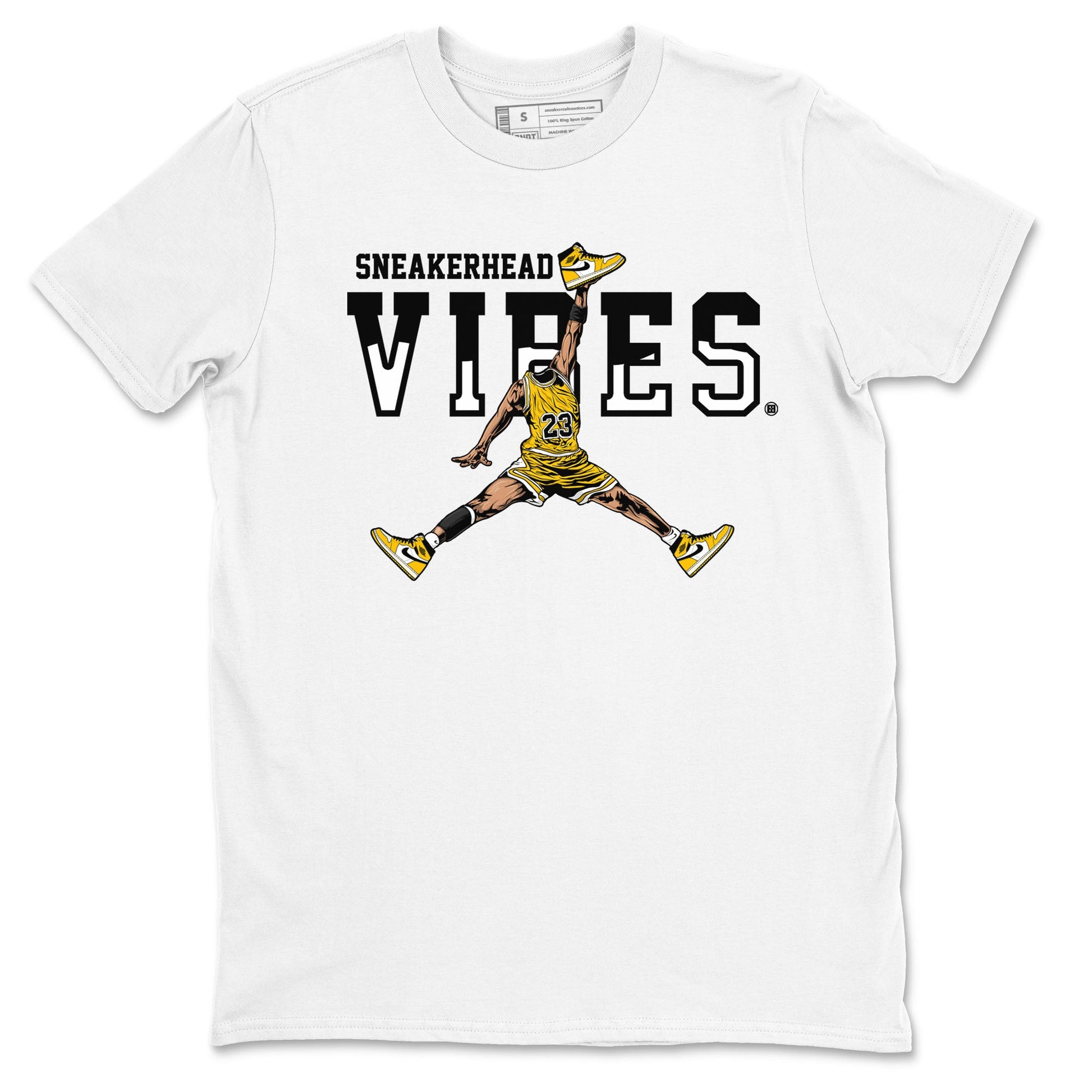 1s Yellow Ochre shirt to match jordans Sneakerhead Vibes sneaker tees streetwear brand Air Jordan 1 High OG Yellow Ochre SNRT Sneaker Release Tees unisex cotton White 2 crew neck shirt