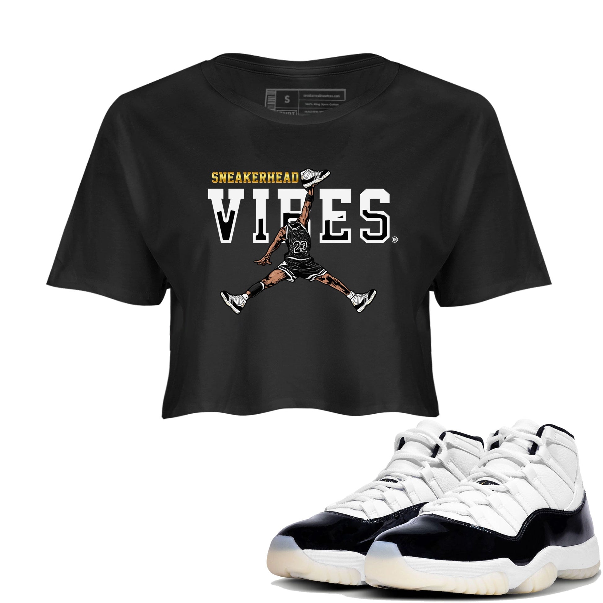 AJ11 Gratitude sneaker shirt to match jordans Sneakerhead Vibes sneaker tees Air Jordan 11 Gratitude SNRT Sneaker Release Tees Black 1 Crop T-Shirt