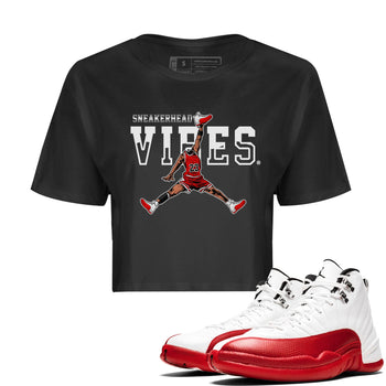 12s Cherry Sneaker Match Tees Jumpman Sneakerhead Vibes Sneaker Tees Air Jordan 12 Cherry Sneaker Release Tees Women's Shirts Black 1
